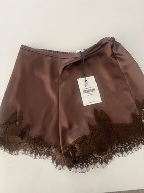 Reformation Pinecone Satin Fern Shorts in Brown